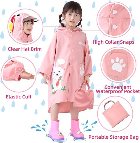 Trenovo Rain Poncho Kids, Waterproof Rain Coat with Hood, Lightweight Portable Toddler Rain Jacket for Children Boys Girls in Saudi Arabia