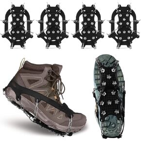 Landhoow 2 Pairs Crampons for Hiking Boots Non Slip Traction Ice Cleat 12 Stainless Steel Climbing Spikes for Winter Outdoor
