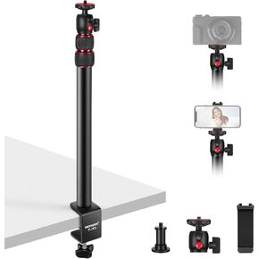 NEEWER Camera Desk Mount with Phone Holder & 360° Ball Head, 17"-40"/43-102cm Telescopic C Clamp Table Light Stand 1/4"Screw, Desktop Stand 6.6lb/3kg Max Load for DSLR Camera, Webcam, Ring Light,TL283