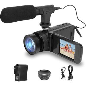 Estink Video Camera, 1080P 16MP Camcorder IR Night Vision Vlogging Camera, 2.4" TFT Screen Digital Zoom Recorder Camera with Microphone, 180° Rotation