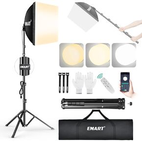EMART Professional Softbox Lighting Kit, 16"x16" Soft Box(with Gloves) | 50W 3000-6000K Light kit LED with Remote, Softbox Photography Light Kit for Portrait,Video Recording, Live Streaming(1PACK) in Saudi Arabia