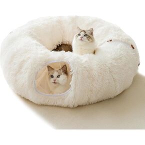 HIPIPET Winter Plush Cat Tunnel with Cat Bed for Indoor Cats,Multifunctional Cat Toys for Small Medium Large Cat. (Rainbow)
