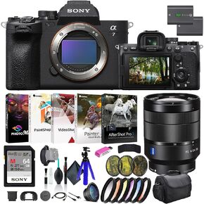 Sony a7 IV Mirrorless Camera ILCE-7M4/B, Sony FE 24-70mm Lens SEL2470Z, 64GB Memory Card, Filter Kit, Wide Angle Lens, Color Filter Kit, Lens Hood, Bag, and More