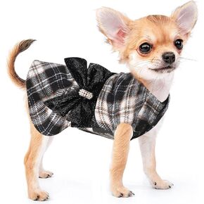 Kosiyi Small Dog Sweater - Dog Clothes Outfit - Dog Dresses for Small Dogs Girl - Puppy Clothes Pink Princess Plaid Dress - Pet Holiday Festival Apparel Winter Spring Skirt, XXS, Black, 1-3lb
