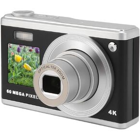 Digital Camera, 60MP 4K Ultra Dual Screen Digital Point and Shoot Camera with 10x Optical Zoom Anti Shake,Compact Small Camera for Boys Girls (Black)
