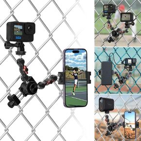 SUREWO Aluminum Fence Mount for Gopro,iPhone, Phone, DJI Osmo Action 4/3/2, Insta360,Mevo Start for Baseball Softball Tennis Recording, Cameras Net Chain Link Fence Clip Mount Holder