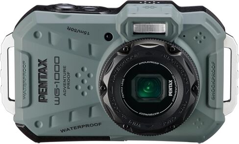 PENTAX WG-1000 Olive Waterproof Digital Compact Camera, Designed for Casual Outdoor and Underwater Photography, Waterproof to a Depth of 15 Meters, for up to one Hour of Continuous Operation | Waterproof 15 M, 16.35MP 1/2.3 Bsi CMOS, 4x Optical, Full HD 1 in Saudi Arabia