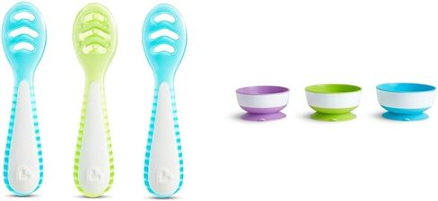 طقم ملاعق أولية متعددة المراحل من Munchkin® Gentle Dip™ لفطام الطفل، تغذية ذاتية، مواد صلبة ومهروسة، 3 عبوات، أزرق/أخضر in Saudi Arabia