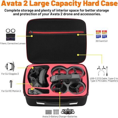 Carrying Case for DJI Avata 2, Travel Hard Shell Portable Storage Bag for DJI Avata 2 Fly More Combo with DJI Goggles 3/RC Motion 3 Drone Accessories in Kuwait