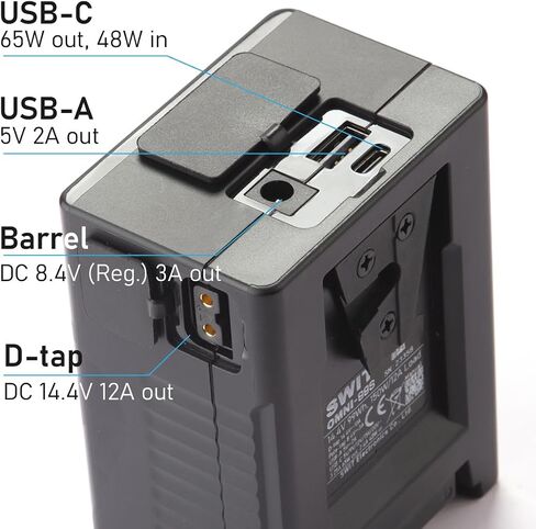 SWIT OMNI-50S V Mount Battery, 50Wh 3.45Ah 14.4V, Mini V Lock Battery with 100W BP, D-TAP, 65W USB-C, 5V─2A USB-A and 5V─2A DC Port, OLED Screen, for Camera, Camcorder, Monitor, Filmmaker in Saudi Arabia