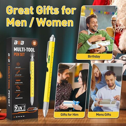 BIIB Birthday Gifts for Men, 9 in 1 Multitool Pen Gifts for Men, Stocking Stuffers for Adults Men, Mens Gifts for Dad Husband, Dad Gifts for Him, Gifts for Men Who Have Everything, Tools for Men in Kuwait