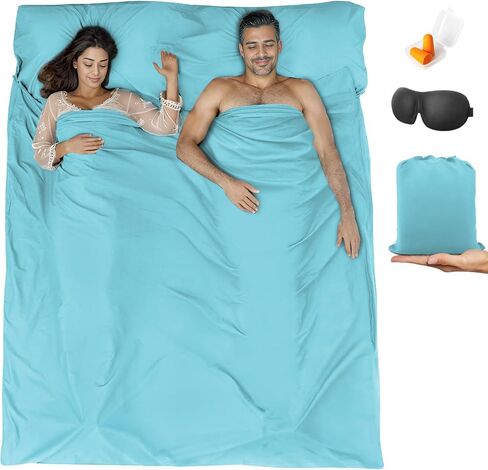 Sleeping Bag Liner,Travel Sheet & Adult Sleep Sack, Camping Sheets Travel Sleep Sack for Backpacking,Hotels & Hostels -Lightweight Single &Double Travel Sheet Camping Sheets in Kuwait