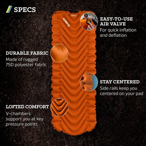 KLYMIT Static V Lightweight Inflatable Sleeping Pad | Comfortable, Lightweight, Easy to Inflate Portable Air Bed Mattress for Camping, Backpacking and Hiking — Green in Kuwait