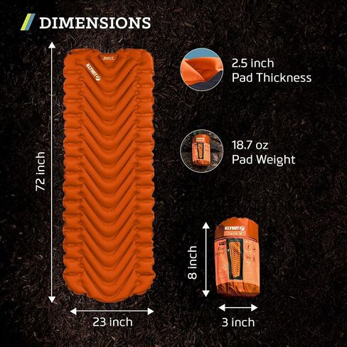 KLYMIT Static V Lightweight Inflatable Sleeping Pad | Comfortable, Lightweight, Easy to Inflate Portable Air Bed Mattress for Camping, Backpacking and Hiking — Green in Kuwait