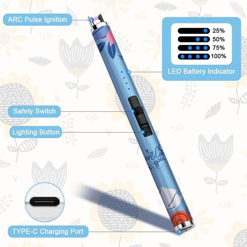 SUPRUS Lighter Electric Candle USB Type C Rechargeable Lighter with Upgraded LED Battery Display Safety Switch Flameless Plasma Windproof for Cooking BBQs Fireworks in Kuwait