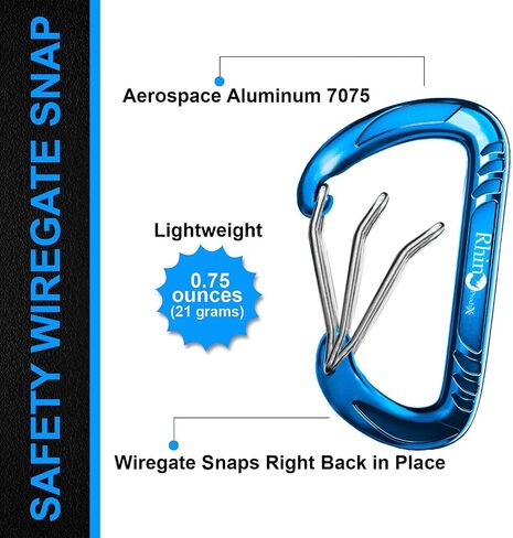 RHINO Produxs 12kN (2697 lbs) Heavy Duty, Locking, Auto Locking, Wiregate Snap and Lightweight Snap Carabiner Clips, for Securing Pets, Outdoor, Camping, Hiking, Hammock, Dog Leash Harness, Keychains in Kuwait