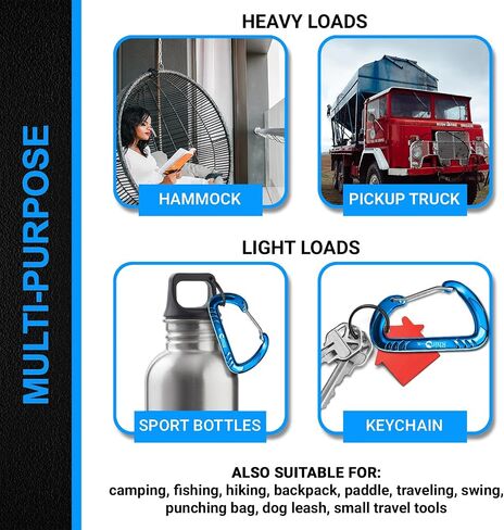 RHINO Produxs 12kN (2697 lbs) Heavy Duty, Locking, Auto Locking, Wiregate Snap and Lightweight Snap Carabiner Clips, for Securing Pets, Outdoor, Camping, Hiking, Hammock, Dog Leash Harness, Keychains in Kuwait