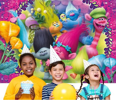 Trolls Photo Backdrop - Girls Troll Background Decoration Featuring The Trollsband for A Trollls Party Theme Props Or Happy Birthday Party Banner Back Drop in Kuwait