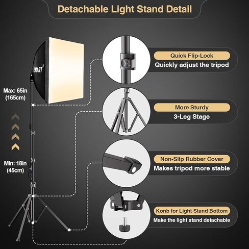 طقم إضاءة Softbox الاحترافي من EMART، صندوق ناعم مقاس 16 × 16 بوصة (مع قفازات) | مجموعة إضاءة LED بقدرة 50 وات 3000-6000 كلفن مع جهاز تحكم عن بعد، مجموعة إضاءة التصوير الفوتوغرافي Softbox للصور الشخصية وتسجيل الفيديو والبث المباشر (عبوة واحدة) in Saudi Arabia