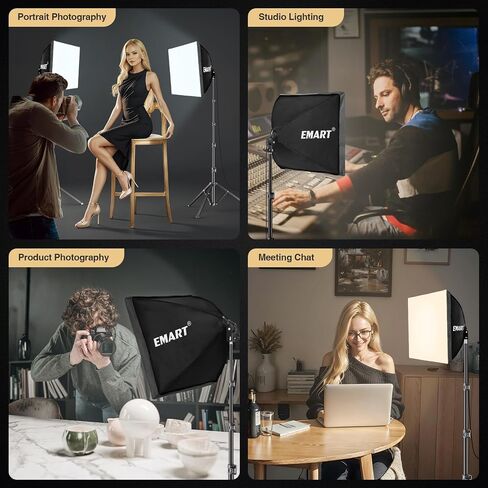 طقم إضاءة Softbox الاحترافي من EMART، صندوق ناعم مقاس 16 × 16 بوصة (مع قفازات) | مجموعة إضاءة LED بقدرة 50 وات 3000-6000 كلفن مع جهاز تحكم عن بعد، مجموعة إضاءة التصوير الفوتوغرافي Softbox للصور الشخصية وتسجيل الفيديو والبث المباشر (عبوة واحدة) in Saudi Arabia