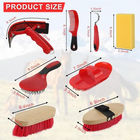 GINDOOR 9 Pieces Horse Grooming Kits, Horse Brush Set with Tote Bag, Horse Bathing Supplies Sweat Scraper Bathing Sponge, Hoof Pick, Curry Comb for Horse Riders Beginners（Blue） in Kuwait