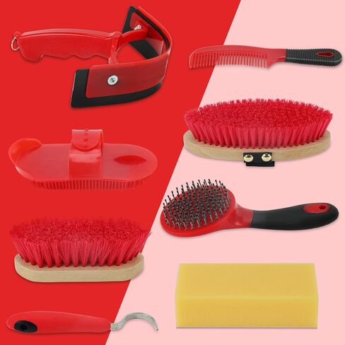 GINDOOR 9 Pieces Horse Grooming Kits, Horse Brush Set with Tote Bag, Horse Bathing Supplies Sweat Scraper Bathing Sponge, Hoof Pick, Curry Comb for Horse Riders Beginners（Blue） in Kuwait