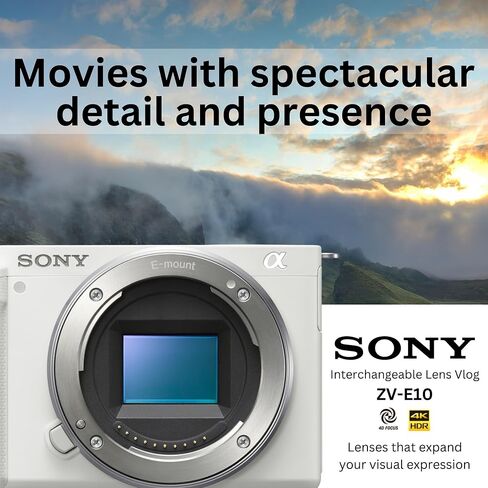 Sony Alpha ZV-E10 APS-C Mirrorless Vlog Camera with Interchangeable Lens - 4K Video, Flip Screen Bundle with Shotgun Microphone, 128GB SD Card, Corel Editing Software, and accessories (6 Items) in Saudi Arabia