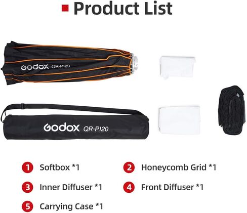 Godox QR-P70 70 cm QR-P90 90 cm QR-P120 120 cm Quick Release Parabolic Deep Softbox + Honeycomb Grid for Bowens Mount Studio Flash (Godox QR-P120 + Honeycomb Grid) in Saudi Arabia