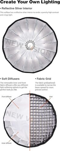 Godox QR-P70 70 cm QR-P90 90 cm QR-P120 120 cm Quick Release Parabolic Deep Softbox + Honeycomb Grid for Bowens Mount Studio Flash (Godox QR-P120 + Honeycomb Grid) in Saudi Arabia