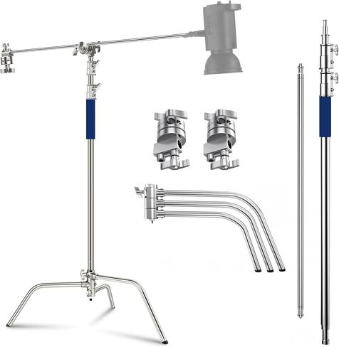 Pro 100% Stainless Steel Heavy Duty C Stand with Boom Arm, 10.8ft/330cm Adjustable Photography Light Stand, 4.2ft/128cm Holding Arm for Studio Monolight Softbox Reflector, Max Load 88lb/40kg in Saudi Arabia