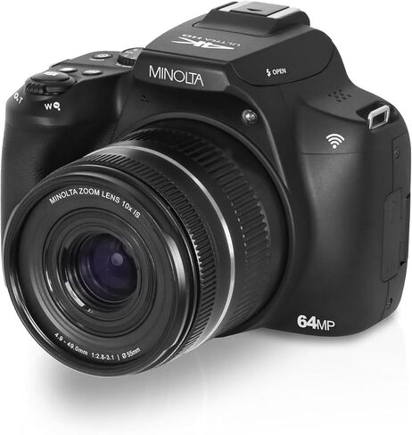 Minolta 64 Mega Pixels Auto Focus Digital Camera with 10x Optical Zoom,4K Ultra HD Video and Macro Shooting, Bundle with 32 GB Memory Card + Vlogging Tripod + Cleaning kit + More Accessories - Purple in Kuwait