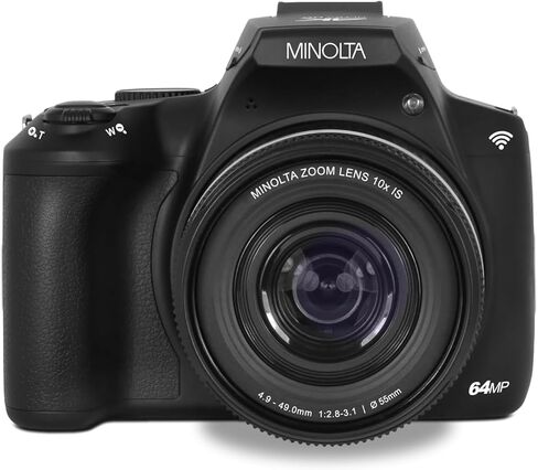 Minolta 64 Mega Pixels Auto Focus Digital Camera with 10x Optical Zoom,4K Ultra HD Video and Macro Shooting, Bundle with 32 GB Memory Card + Vlogging Tripod + Cleaning kit + More Accessories - Purple in Kuwait