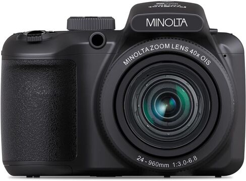 MINOLTA MN40Z 20 Mega Pixels 40x Optical Zoom Digital Camera with 1080p FHD Video, Black, Bundle with 64GB Memory Card + Vlog Tripod + 4xAA Battery with Charger + Accessories in Kuwait