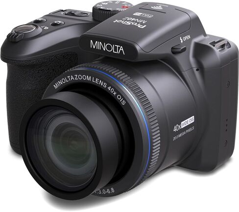 MINOLTA MN40Z 20 Mega Pixels 40x Optical Zoom Digital Camera with 1080p FHD Video, Black, Bundle with 64GB Memory Card + Vlog Tripod + 4xAA Battery with Charger + Accessories in Kuwait