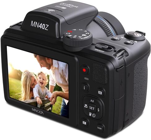 MINOLTA MN40Z 20 Mega Pixels 40x Optical Zoom Digital Camera with 1080p FHD Video, Black, Bundle with 64GB Memory Card + Vlog Tripod + 4xAA Battery with Charger + Accessories in Kuwait