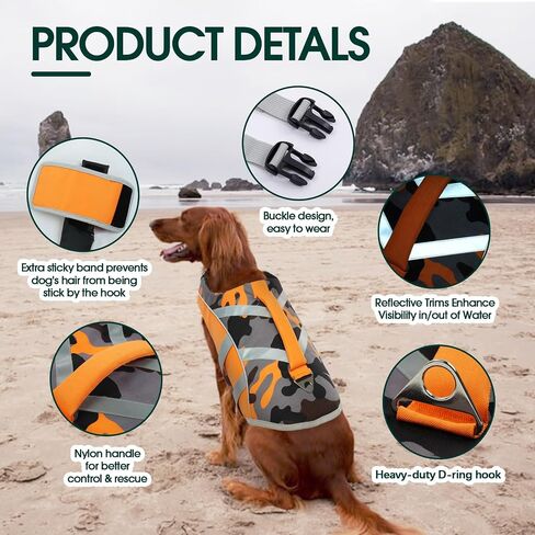 Kuoser Reflective Dog Life Jacket, Dog Life Vest for Swimming Boating in Kuwait