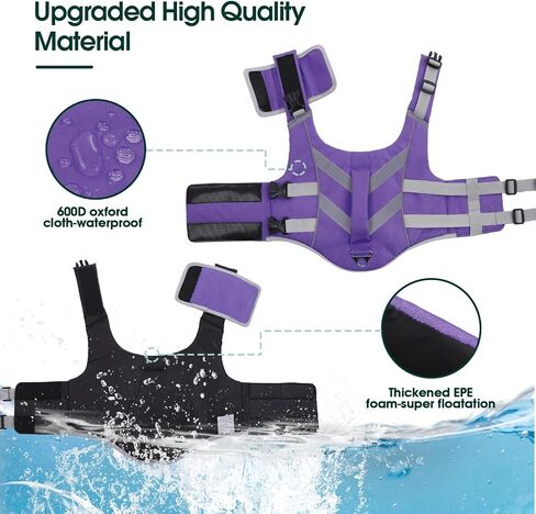 Kuoser Reflective Dog Life Jacket, Dog Life Vest for Swimming Boating in Kuwait