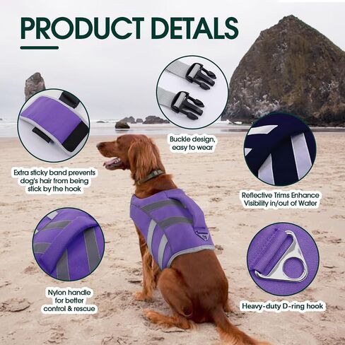 Kuoser Reflective Dog Life Jacket, Dog Life Vest for Swimming Boating in Kuwait