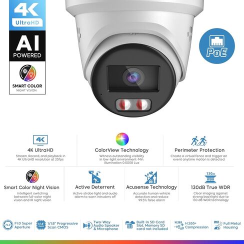 كاميرا IP Turret PoE IP بدقة 8 ميجابكسل مع VCA ذكي، اكتشاف الإنسان/المركبة، مستشعر ضوء النجوم، فتحة بطاقة ميكروفون/SD مدمجة، غطاء معدني كامل، متوافق مع Hikvision NVR، OEM DS-2CD2387G2-LU 2.8 مم in Saudi Arabia