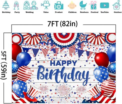 Mocsicka 4th of July Birthday Backdrop American Flag Independence Day Birthday Background Patriotic Stars and Stripes Birthday Party Decorations Banner Photo Studio Props (5x3ft) in Saudi Arabia