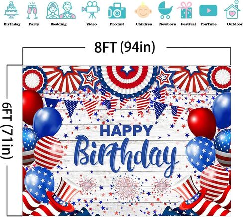 Mocsicka 4th of July Birthday Backdrop American Flag Independence Day Birthday Background Patriotic Stars and Stripes Birthday Party Decorations Banner Photo Studio Props (5x3ft) in Saudi Arabia