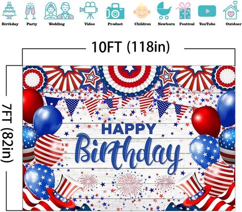 Mocsicka 4th of July Birthday Backdrop American Flag Independence Day Birthday Background Patriotic Stars and Stripes Birthday Party Decorations Banner Photo Studio Props (5x3ft) in Saudi Arabia
