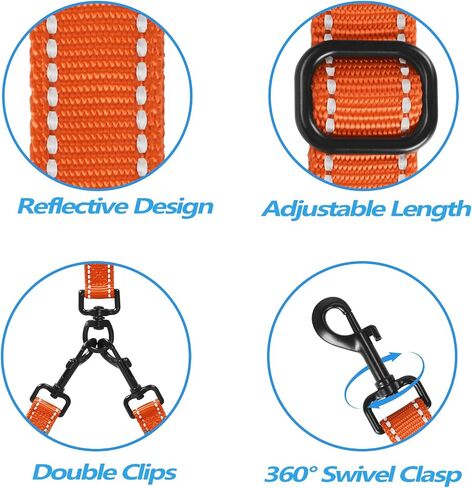 PetBonus Double Dog Leash, No Tangle Dual Leash, Reflective Walking Training Lead, 4 Comfortable Padded Handles for 2 Dogs with Collapsible Bowl and Waste Bags (Black, Large) in Saudi Arabia