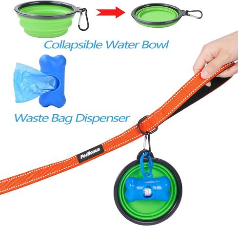 PetBonus Double Dog Leash, No Tangle Dual Leash, Reflective Walking Training Lead, 4 Comfortable Padded Handles for 2 Dogs with Collapsible Bowl and Waste Bags (Black, Large) in Saudi Arabia
