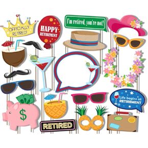 Birthday Galore Retirement Photo Booth Props Kit - 20 Pack Party Camera Props Fully Assembled