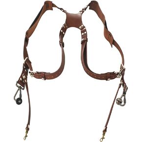 Pissente Leather Camera Strap, Adjustable Dual Leather Camera Harness with Rivet Double Shoulder Camera Strap for Digital Camera Telescope, Eyepiece