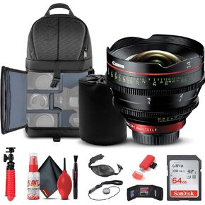 Canon CN-E 14mm T3.1 L F Cinema Lens (EF Mount) (8325B001) + BackPack + 64GB Card + Lens Pouch + Card Reader + Flex Tripod + Memory Wallet + Cap Keeper + Cleaning Kit + Hand Strap + More (Renewed)