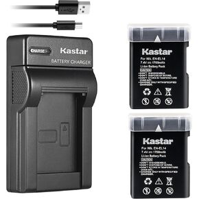 Kastar Battery (X2) & Slim USB Charger for Nik EN-EL14, EN-EL14a, ENEL14, MH-24 and Nik Coolpix P7000 P7100 P7700 P7800, D3100, D3200, D3300, D3400, D5100, D5200, D5300 DSLR, Df DSLR, D5600 Camera
