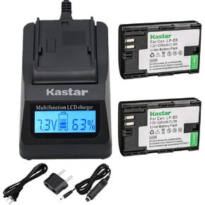 Kastar Fast Charger and Battery 2X for LP-E6 LP-E6N, EOS 60D 60Da EOS 70D XC10, EOS 5D Mark II 5D Mark III 5D Mark IV, EOS 5DS 5DS R, EOS 6D 7D Mark II, BG-E14 BG-E13 BG-E11 BG-E9 BG-E7 BG-E6