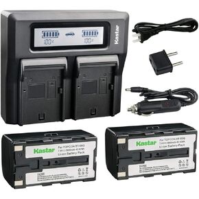 Kastar Battery 2 Pack and LCD Dual Fast Charger for Topcon BT-65Q, Topcon BC-30 BC-30D BT-30, Topcon Total Stations FC-200 FC-2200 FC-2500 GPT-7000i GTS-750 GTS-751 GPT-7500 GTS-900 GPT-9000